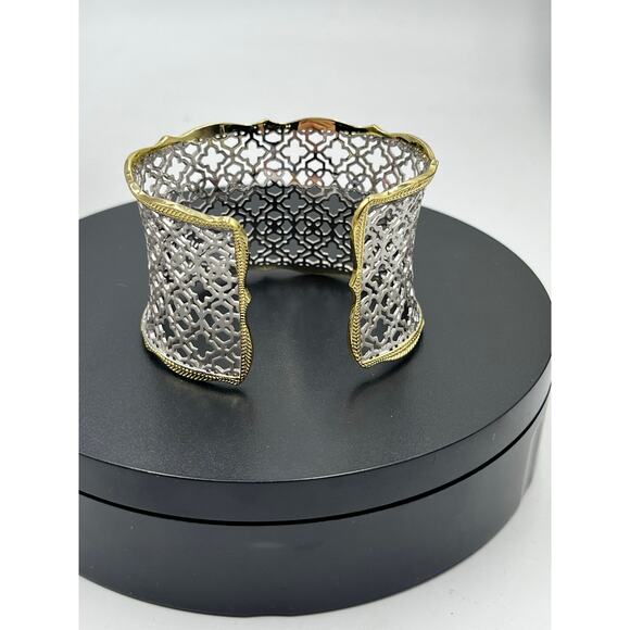 Kendra Scott Candice Two Tone Silver Gold Filigree Yellow Rose Cuff Bracelet - Picture 7 of 12